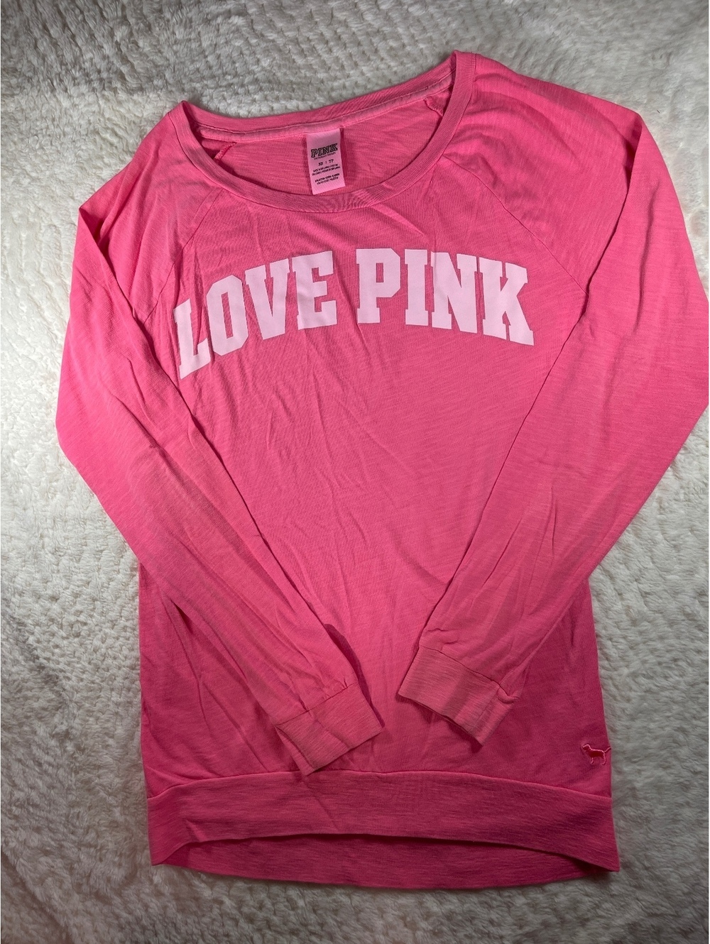 Victoria's Secret PINK Long Sleeve 'LOVE PINK' Shirt XS Pink
